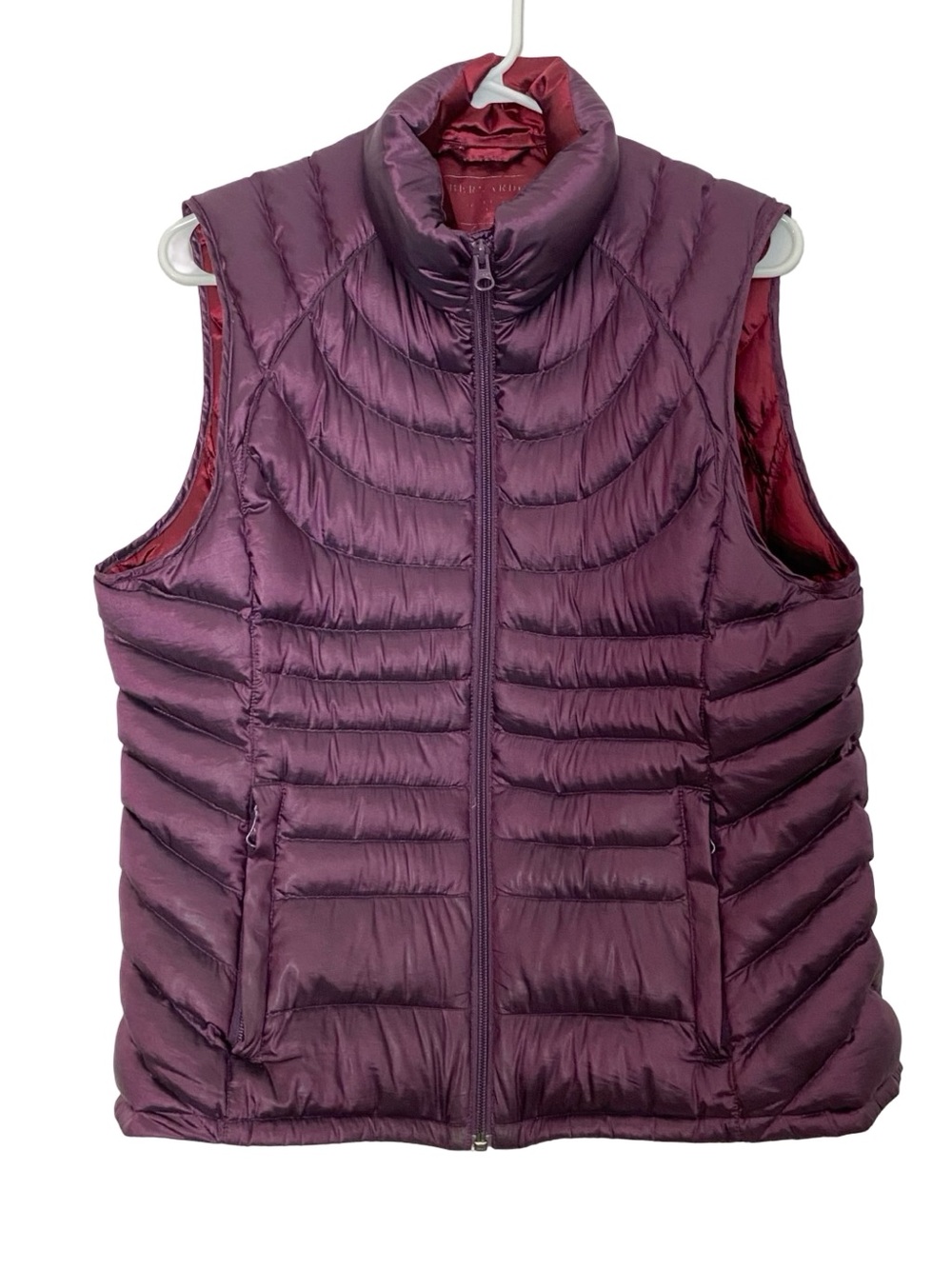 Bernardo Goose Down Puffer Vest Womens Size Large Purple Quilted Red Zip Up